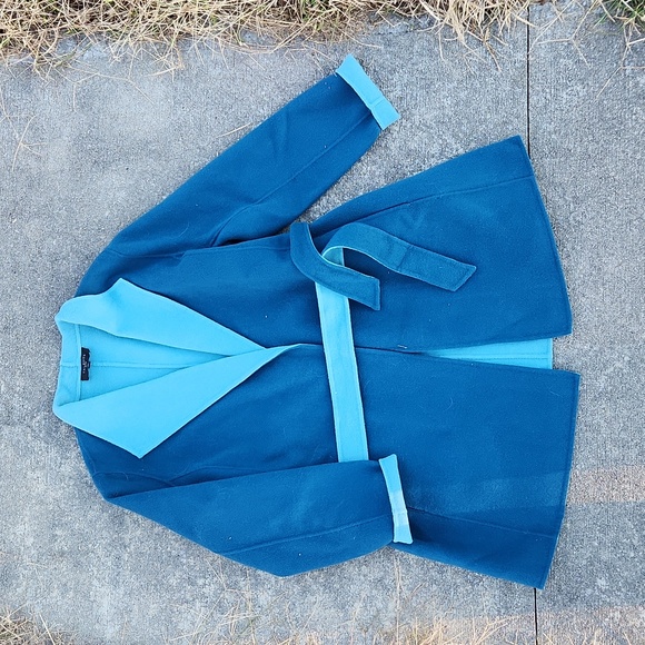 Talbots Double Face Jacket Blue Teal 16P Petite Winter Trench Coat Fall Wool - Picture 4 of 11